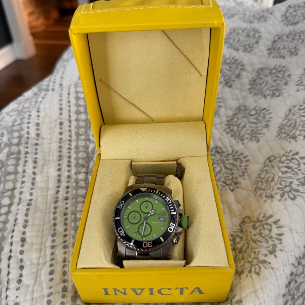 Invicta Silver Watch with Vibrant Green Dial